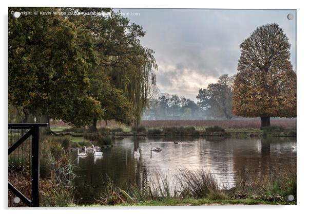 Bushy Park pond on a cold morning Acrylic by Kevin White