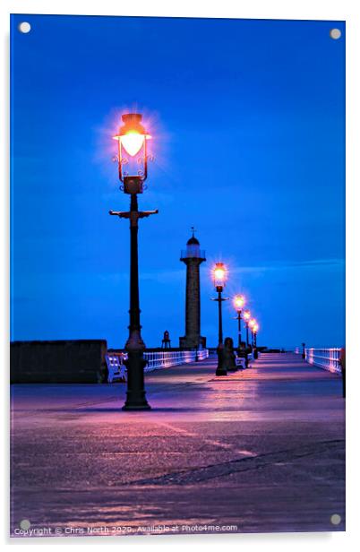 Pier Lights at dusk, Whitby. Acrylic by Chris North
