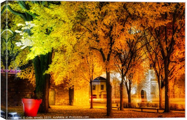 Porte St Louis, Quebec City, at night in autumn Canvas Print by Colin Woods