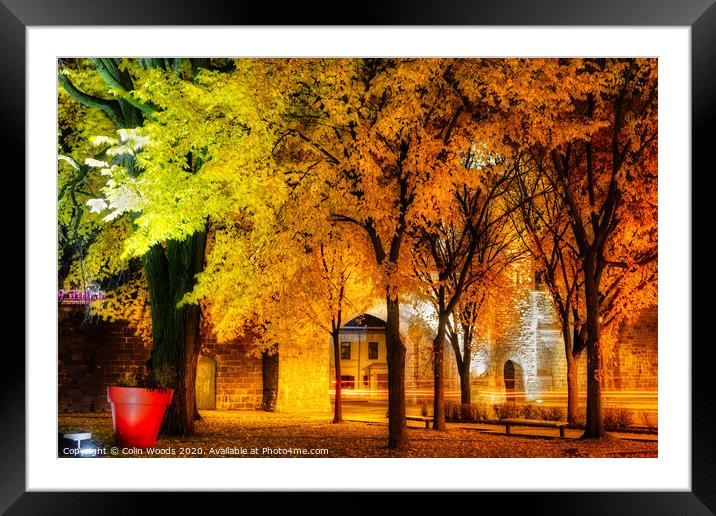 Porte St Louis, Quebec City, at night in autumn Framed Mounted Print by Colin Woods