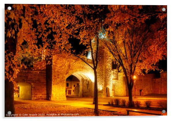 Porte St Louis, Quebec City, at night in autumn Acrylic by Colin Woods