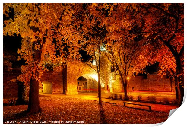 Porte St Louis, Quebec City, at night in autumn Print by Colin Woods