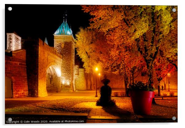 Porte St Louis, Quebec City, at night in autumn Acrylic by Colin Woods
