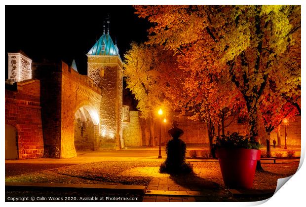Porte St Louis, Quebec City, at night in autumn Print by Colin Woods