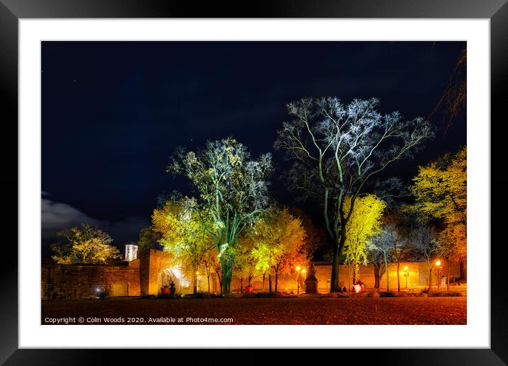 Porte St Louis, Quebec City, at night in autumn  Framed Mounted Print by Colin Woods