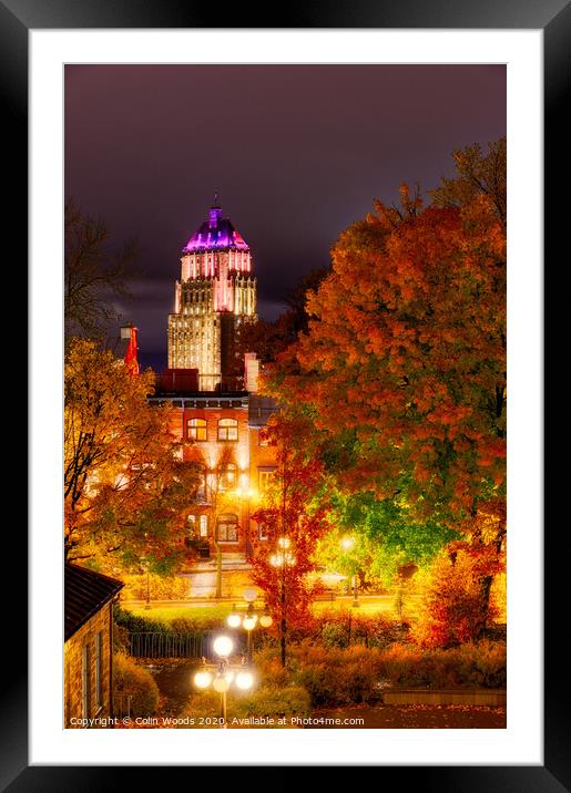 Building The Price Building, Quebec City, at night in autumn. Framed Mounted Print by Colin Woods