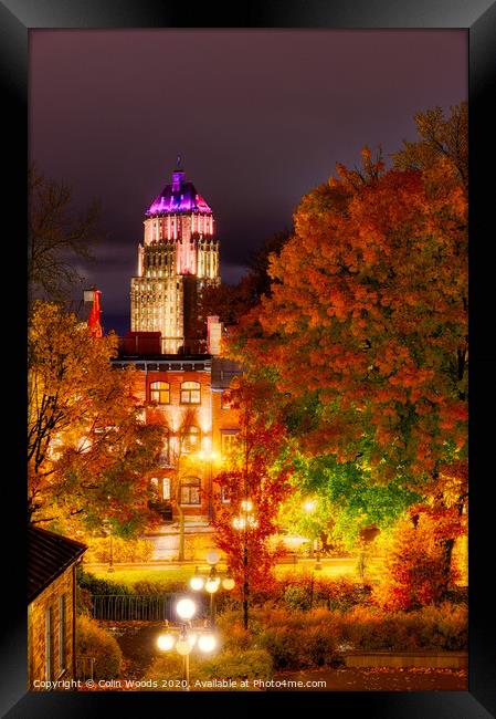 Building The Price Building, Quebec City, at night in autumn. Framed Print by Colin Woods