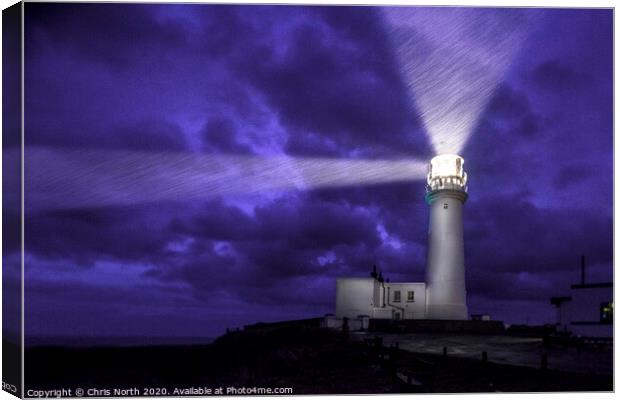 Flamborough Lighthouse, a dark and stormy night. Canvas Print by Chris North