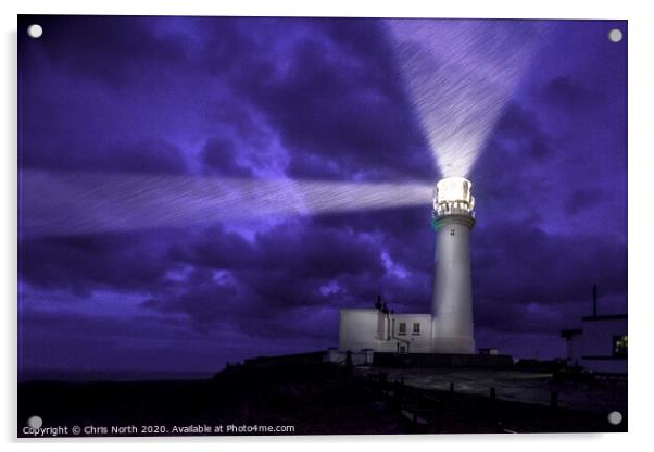 Flamborough Lighthouse, a dark and stormy night. Acrylic by Chris North