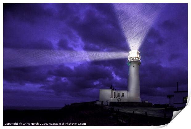 Flamborough Lighthouse, a dark and stormy night. Print by Chris North