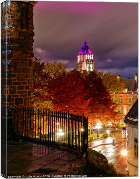 Rue St Louis and the Price Building, Quebec City, at night  Canvas Print by Colin Woods