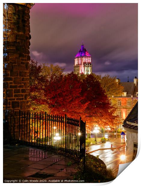 Rue St Louis and the Price Building, Quebec City, at night  Print by Colin Woods