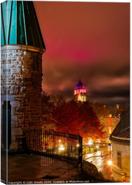Rue St Louis and the Price Building, Quebec City, at night Canvas Print by Colin Woods