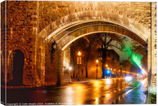 Porte St Louis, Quebec City, at night. Canvas Print by Colin Woods