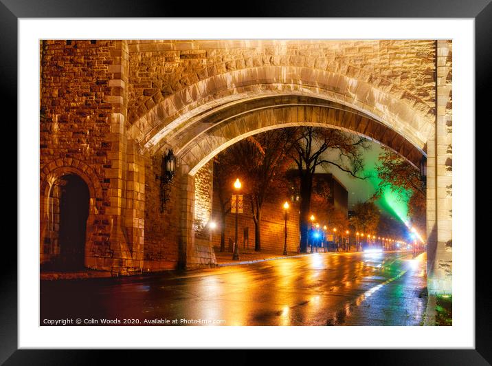 Porte St Louis, Quebec City, at night. Framed Mounted Print by Colin Woods