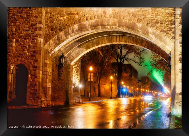 Porte St Louis, Quebec City, at night. Framed Print by Colin Woods