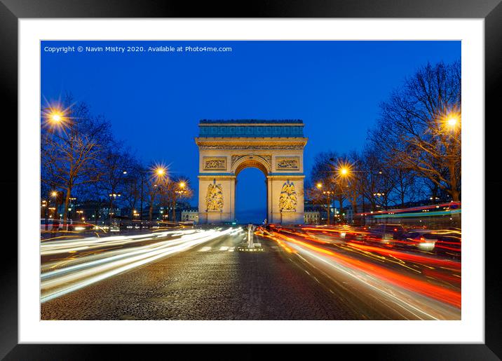 Arc de Triomphe de l'Étoile at night  Framed Mounted Print by Navin Mistry