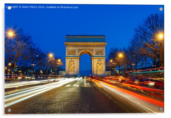 Arc de Triomphe de l'Étoile at night  Acrylic by Navin Mistry