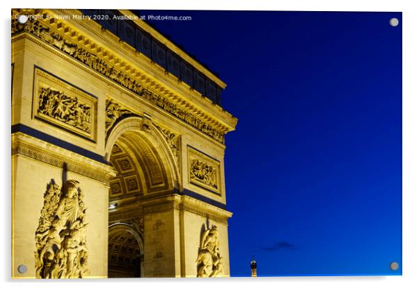 Arc de Triomphe de l'Étoile at night Acrylic by Navin Mistry
