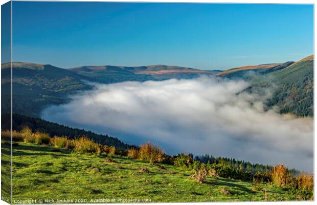 Talybont Valley and Cloud Inversion Brecon Beacons Canvas Print by Nick Jenkins