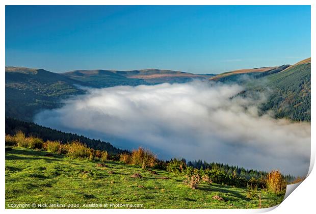 Talybont Valley and Cloud Inversion Brecon Beacons Print by Nick Jenkins