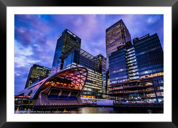 Canary Wharf and Crossrail Place at Sunset Framed Mounted Print by Hiran Perera