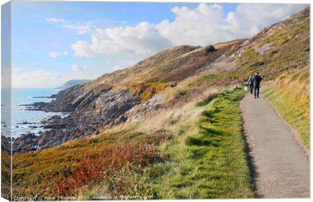 Langland Bay coastal walk to Caswell Bay Gower  Canvas Print by Peter Thomas