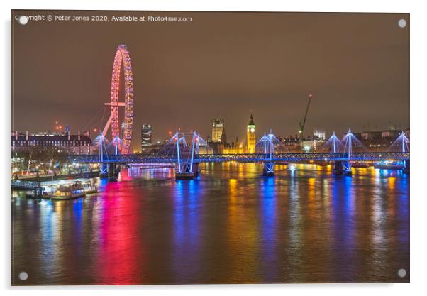 London Cityscape at night. Acrylic by Peter Jones