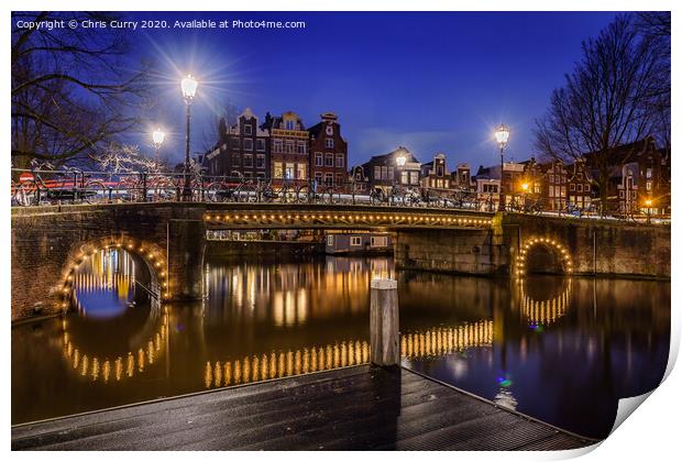 Amsterdam Canals At Twilight The Netherlands Print by Chris Curry