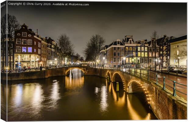 Amsterdam At Night Keizersgracht Canal Canvas Print by Chris Curry