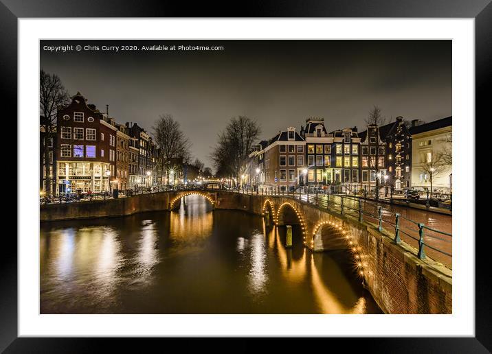 Amsterdam At Night Keizersgracht Canal Framed Mounted Print by Chris Curry