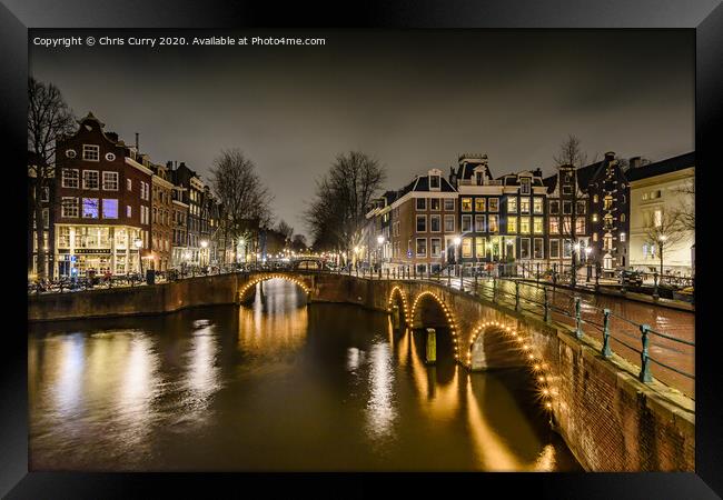 Amsterdam At Night Keizersgracht Canal Framed Print by Chris Curry