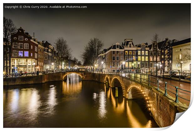 Amsterdam At Night Keizersgracht Canal Print by Chris Curry