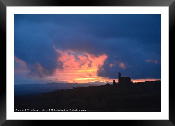 Fiery Cornish Skies. Framed Mounted Print by Neil Mottershead