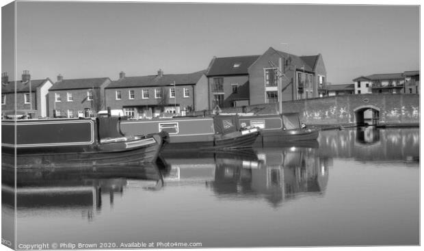 Canal Basin, Stourport on Severn - Black & White V Canvas Print by Philip Brown