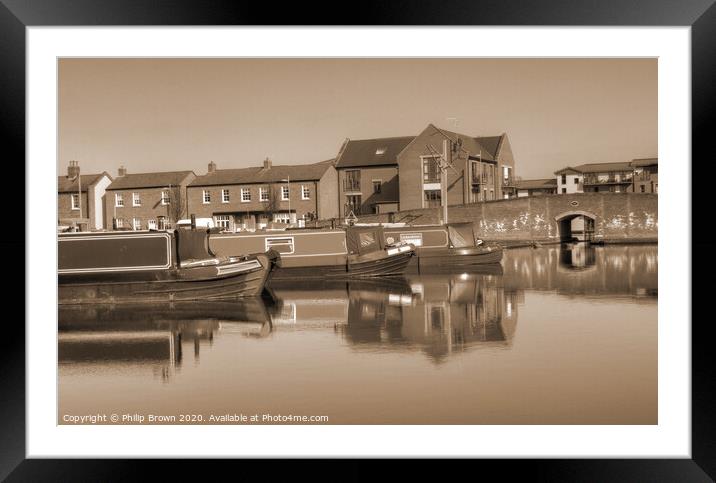 Canal Basin, Stourport on Severn - Sepia Colour Ve Framed Mounted Print by Philip Brown