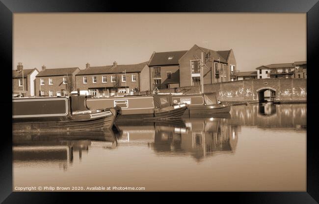 Canal Basin, Stourport on Severn - Sepia Colour Ve Framed Print by Philip Brown