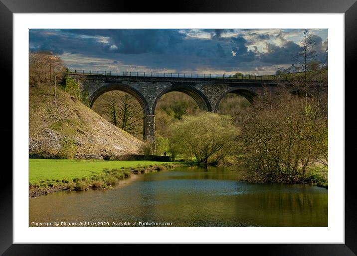 Monsal Dale viaduct and the River Wye Framed Mounted Print by Richard Ashbee