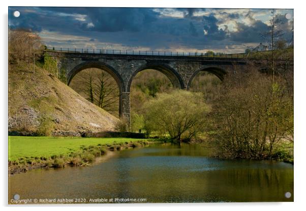 Monsal Dale viaduct and the River Wye Acrylic by Richard Ashbee
