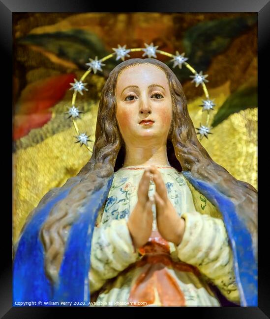 Virgin Mary Crown Statue Basilica Santa Iglesia Collegiata de San Isidro Madrid Spain Framed Print by William Perry