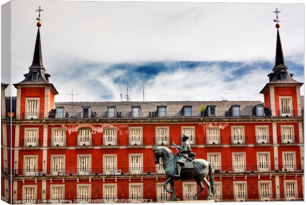 King Philip III Equestrian Statue Plaza Mayor Cityscape Madrid Spain Canvas Print by William Perry