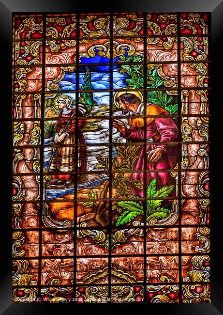 Stained Glass Peter Denial Basilica Santa Iglesia Collegiata de San Isidro Madrid Spain Framed Print by William Perry