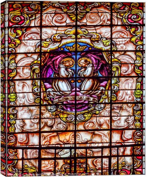 Stained Glass Angels Praying Basilica Santa Iglesia Collegiata de San Isidro Madrid Spain Canvas Print by William Perry
