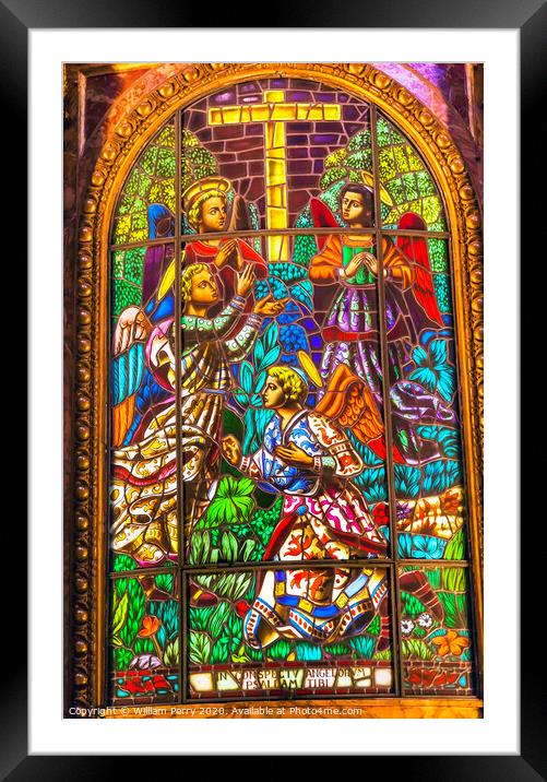 Angels Stained Glass Saint Michael's Basilica Pontifica de San Miguel Madrid Spain Framed Mounted Print by William Perry