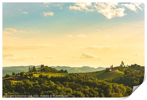 A Beautiful Sunset over a Styrian Vineyard in Austria Print by Przemek Iciak