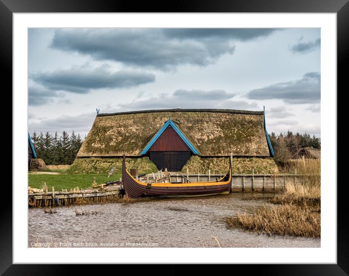 Viking harbor with longboats in Bork Framed Mounted Print by Frank Bach