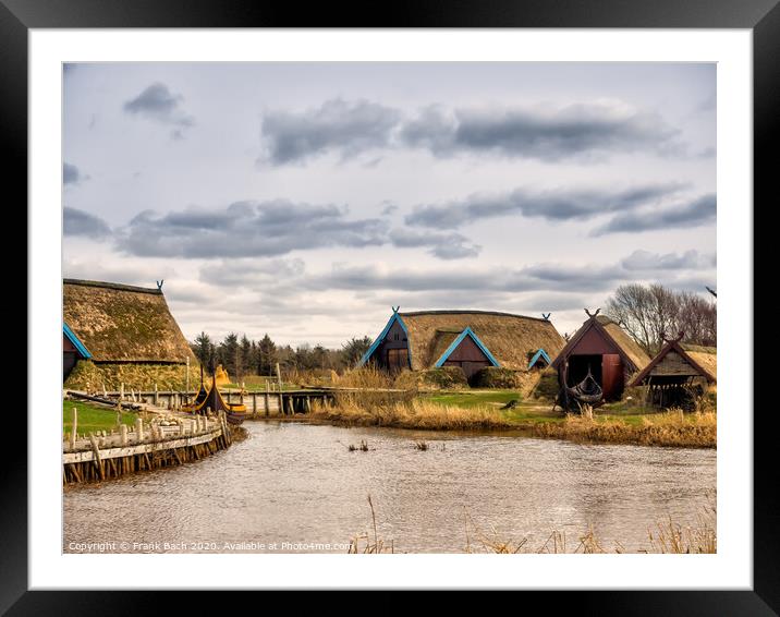 Viking harbor with longboats in Bork Framed Mounted Print by Frank Bach