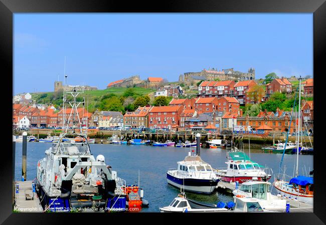 Whitby old town from  the quay on the river Esk in Yorkshire. Framed Print by john hill
