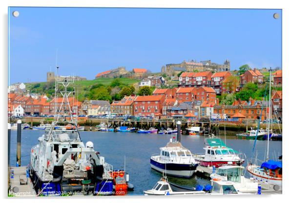Whitby old town from  the quay on the river Esk in Yorkshire. Acrylic by john hill