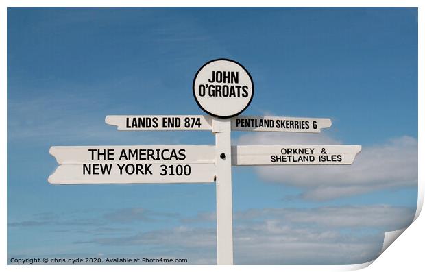 John o Groats Road Sign Print by chris hyde